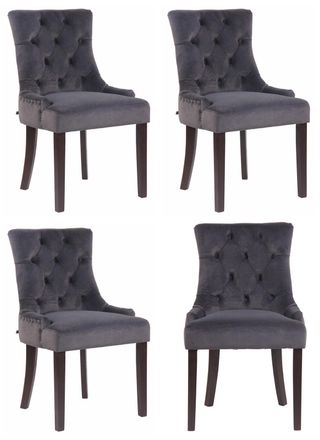 Clp Clp - Juego De 4 Sillas De Comedor Aberdeen En Terciopelo Gris Oscuro Antiguo