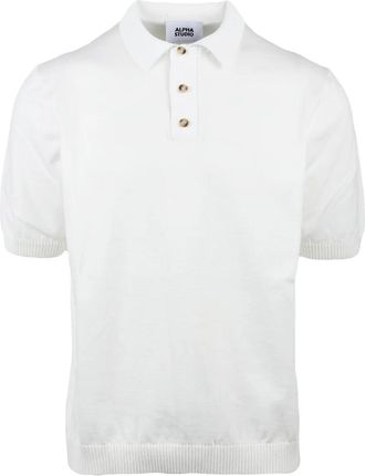 Alpha Studio White Cotton Polyurethane Knit Polo Shirt