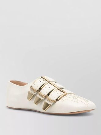 Chlo&eacute; leather embellished buckle strap ballerina shoes