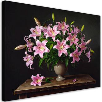 Feeby Cuadro Sobre Lienzo, Lirios Rosas En Un Jarr&oacute;n, 120x80