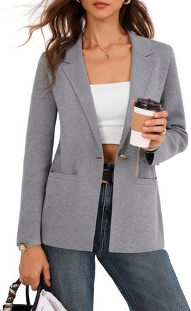 Grace Karin Cozy Cardigans for Women UK Button-up Notch Lapel Blazers Elegant Knit Sweater Grey L