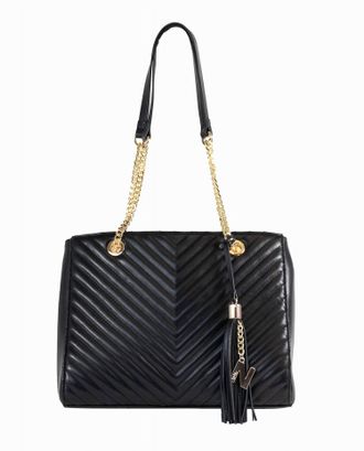 Nicole Miller Womens Quilted Tote In Black