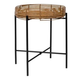 Jonathan Y Designs Malia 20 Coastal Bohemian Faux Rattan Round Tray End Table with Metal Base in Brown at Nordstrom