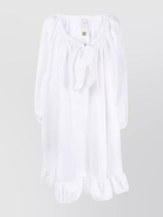 Patou cotton tie-neck peplum knee-length dress
