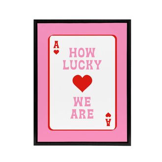 Artery8 How Lucky We Are Pink Red Ace Of Spades Design Framed Canvas Art Print | Size: W24 x H32