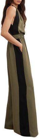 Reiss Inez Drawstring Waist Wide Leg Jumpsuit in Khaki Green/Black at Nordstrom, Size 2 Us