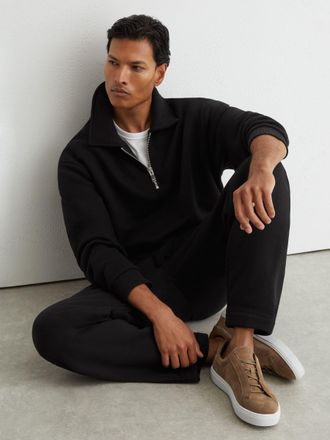 Reiss Black Cotton Heavyweight Half-zip Sweatshirt, 2XL