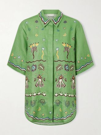 Alemais Camicia In Lino Stampato Sun Dancer - Verde