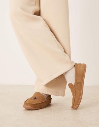 Polo Ralph Lauren Brenan - Pantofole in camoscio color cuoio con logo-Marrone