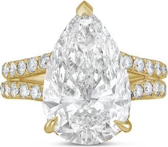 Diana M. Jewels 14kt yellow gold 3ct lab grown pear diamond Micropav&eacute; Split Shank Ring