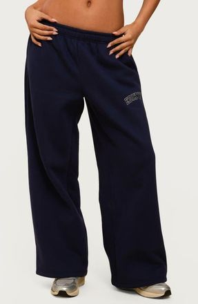 Edikted Major Logo Wide Leg Sweatpants in Navy at Nordstrom, Size X-Small