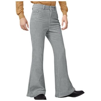 Generic Mens Casual Flared Pants Slim Fit Corduroy Ribbed Textured Bottoms with Pockets Cord Flares Vintage 60s 70s Cord Flares Trousers 1960s Dress Up Costum