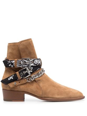 Amiri bandana chain-link boots - men - Leather/Leather/Suede - 39.5 - Neutrals