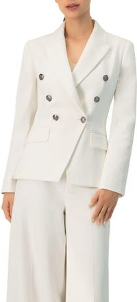 Ivonne Double-Breasted Blazer with Flap Pockets in White at Nordstrom, Size 14