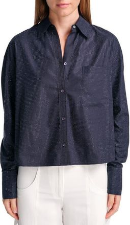 TWP Average Joe Crystal Embellished Cotton Button-Up Shirt in Midnight at Nordstrom, Size X-Small