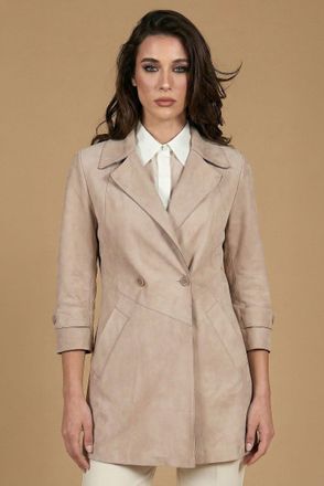 D'Arienzo Cappottino in pelle scamosciata beige fodera tessuto DArienzo, Seleziona Taglia XXL, Colore Beige