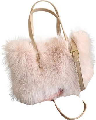 Generic Womens Plush Bags Fluffy Crossbody Bag Autumn Winter Handbag Stuffed Commuter Youth(White)