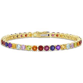 Amour 12 CT TGW Multi Color Gemstone Tennis Bracelet In Yellow Plated Sterling Silver