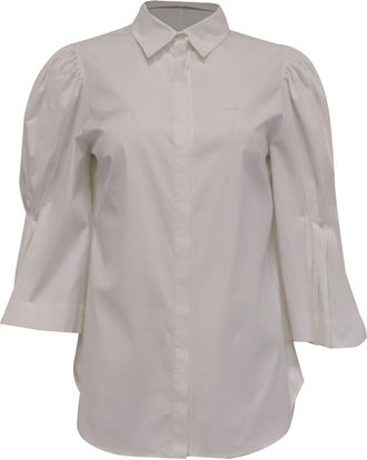 Lela Rose Gathered Sleeve Blouse in White Cotton