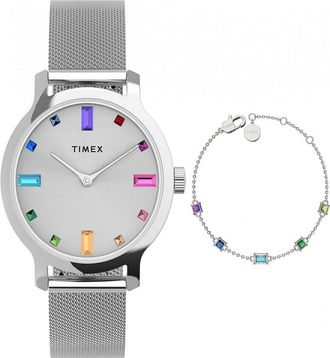 Timex Womens TWG066900 Ladies Transcend Watch and Bracelet Gift Set - Silver - One Size