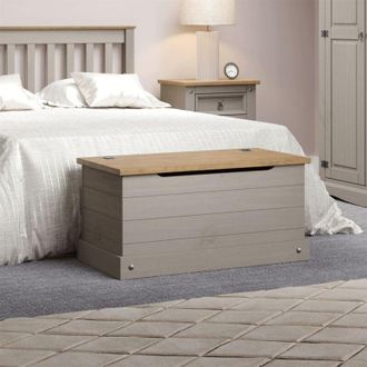 Home Source Industries Corona Grey Ottoman Storage Wood Chest Toy Chest Bedding Pine Blanket Box