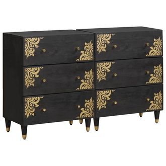 vidaXL Vidaxl Credenza 2 Pz 60 X 33 X 75 Cm Legno Di Mango Massello Nero