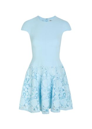Self Portrait Floral-lace Crepe Mini Dress - Blue - 12 (UK12 / M)