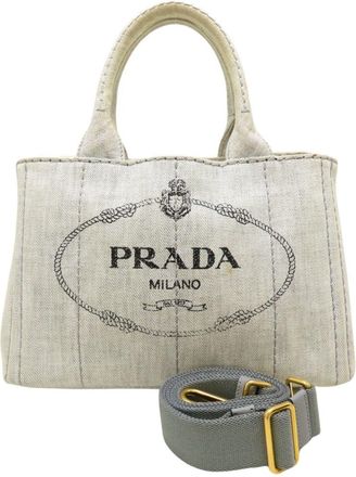 Prada Canapa Bianco White Denim Handbag Tote Bag (Pre-Owned)