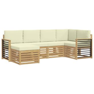 vidaXL Conjunto De Sof&aacute;s De Exterior 6 Pcs Blanco Y Crema Poli&eacute;ster Vidaxl