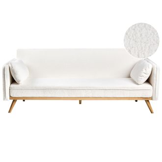 Beliani Sof&aacute; Cama De Boucl&eacute; Mecanismo Clic-clac Para Dormir Minimalista Blanco Crema Asaa