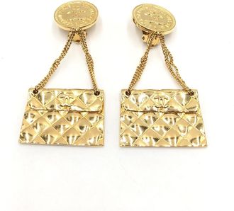 Chanel Bag Motif Clip-On Drop Womens Earrings (Pre-Owned)