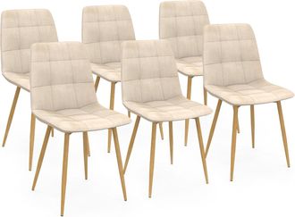 IDMarket Set Di 6 Sedie Da Pranzo Mila In Velluto Beige Con Gambe Effetto Legno