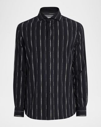 Brunello Cucinelli Mens Cotton Geometric Stripe Slim-Fit Button-Down Shirt
