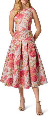 Adrianna Papell Floral Jacquard Fit & Flare Dress in Pink/blue Multi at Nordstrom, Size 8