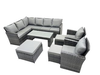 Fimous 11 Seat Poly Rattan Corner Sofa Set with 3 Stools 2 Chairs in Dark Grey