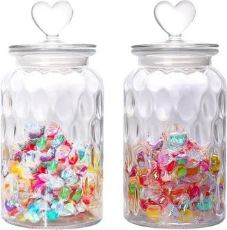 No Brand Tarros De Vidrio Para Almacenamiento - Tarros De Cocina - Almacenamiento De Alimentos - Asa En Forma De Coraz&oacute;n - Juego De 2 - Transparentes