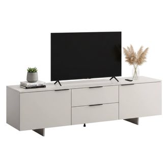 Dmora Mueble De Tv Cislago, Aparador De Sal&oacute;n Con Dos Puertas Batientes Y Dos Cajones, Elevado Del Suelo, 180x42 H55 Cm, Beige