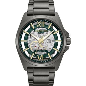 Kenneth Cole Skeleton Gunmetal Automatic Bracelet Watch, 44mm in Dark Gray at Nordstrom