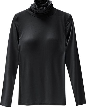Generic Cotton Casual Shirts for Women High Roll Neck Built-in Bra Long Sleeve Tops Lounge Office Work Blouse Black Womens Blouses & Shirts XL