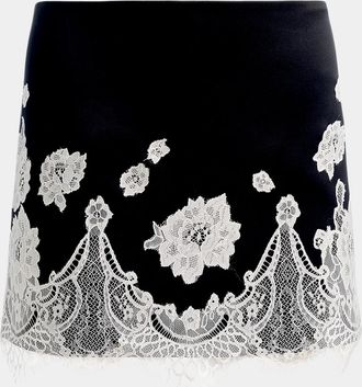 Alice & Olivia Rubi Lace-Trim Satin Mini Skirt