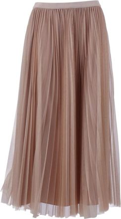 Fabiana Filippi Wijde Geplooide Tulle Rok - Dames - Midirokken - Bruin - S - Polyester - Rokken