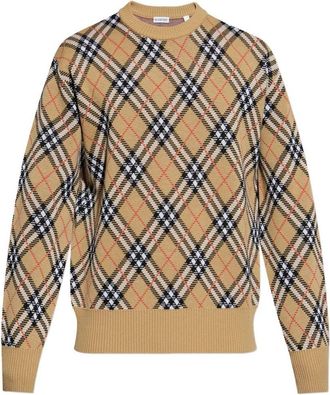 Burberry Check-Pattern Wool Crew Neck Sweater Clothing