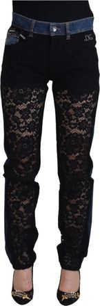 Dolce & Gabbana Bloemenkant Denim Jeans - Dames - Slim Fit Jeans - Zwart - XS - Denim - Jeans
