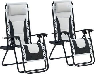 OUTSUNNY 2 Pcs Zero Gravity Lounger Folding Recliner Chair w/ Cup Holder