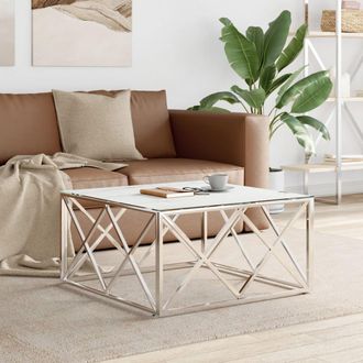 vidaXL Vidaxl - Mesa De Centro Acero Inoxidable Y Vidrio Plateado 80x80x40 Cm