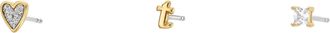 Fossil Womens Initials Gold-Tone Brass Stud Earring Set