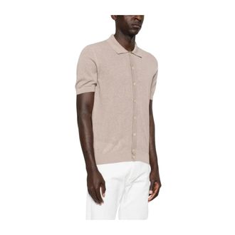 Tagliatore Short Sleeve Shirts, male, Beige, Size: 2XL Button Ribbed Shirt