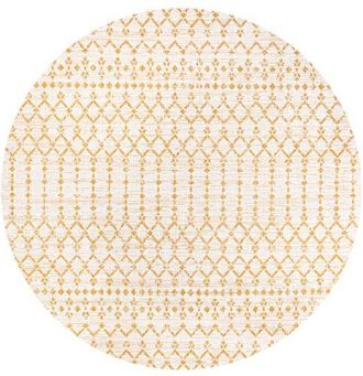 Jonathan Y Designs Ourika Moroccan Geometric Textured Weave Indoor/Outdoor Round Area Rug in Cream/yellow at Nordstrom, Size 5Ft 0In X 5Ft 0In