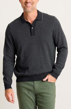 Tommy Bahama Coolside Texture Polo Sweater in Black at Nordstrom, Size Xx-Large