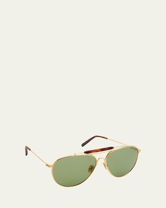 Tom Ford Mens Raphael Double-Bridge Metal Aviator Sunglasses